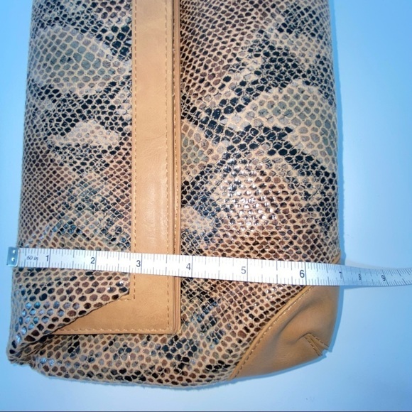 Leather Clutch Snake Skin Pattern Fold Over Large Brown/Tan - Picture 11 of 12